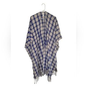 NWOT A New Day Women's Plaid Open Front Fringe Short Sleeve Poncho, OSFM